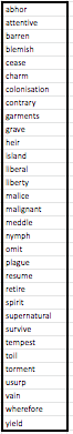 Tempest Vocabulary word list